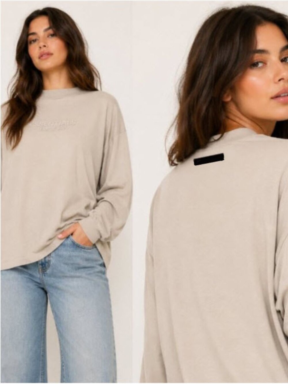 Fear of God Essentials Relaxed Crewneck Sweatshirt in a beige colorway Medium